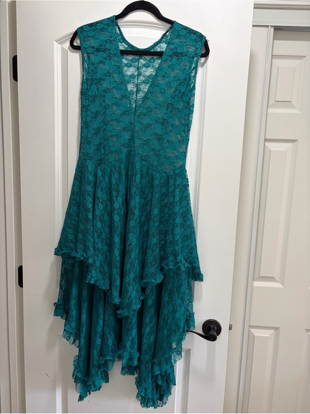 Emerald Green Lace Layered Ruffle Cocktail Dress - Boho Fairycore